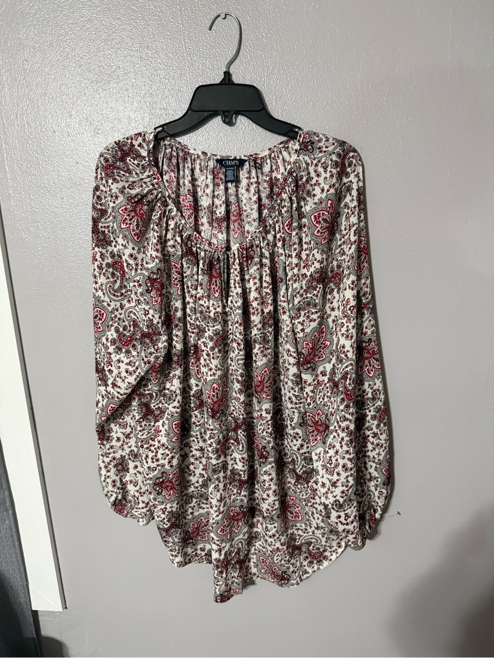 Chaps Cream and Red Paisley Peasant Tunic